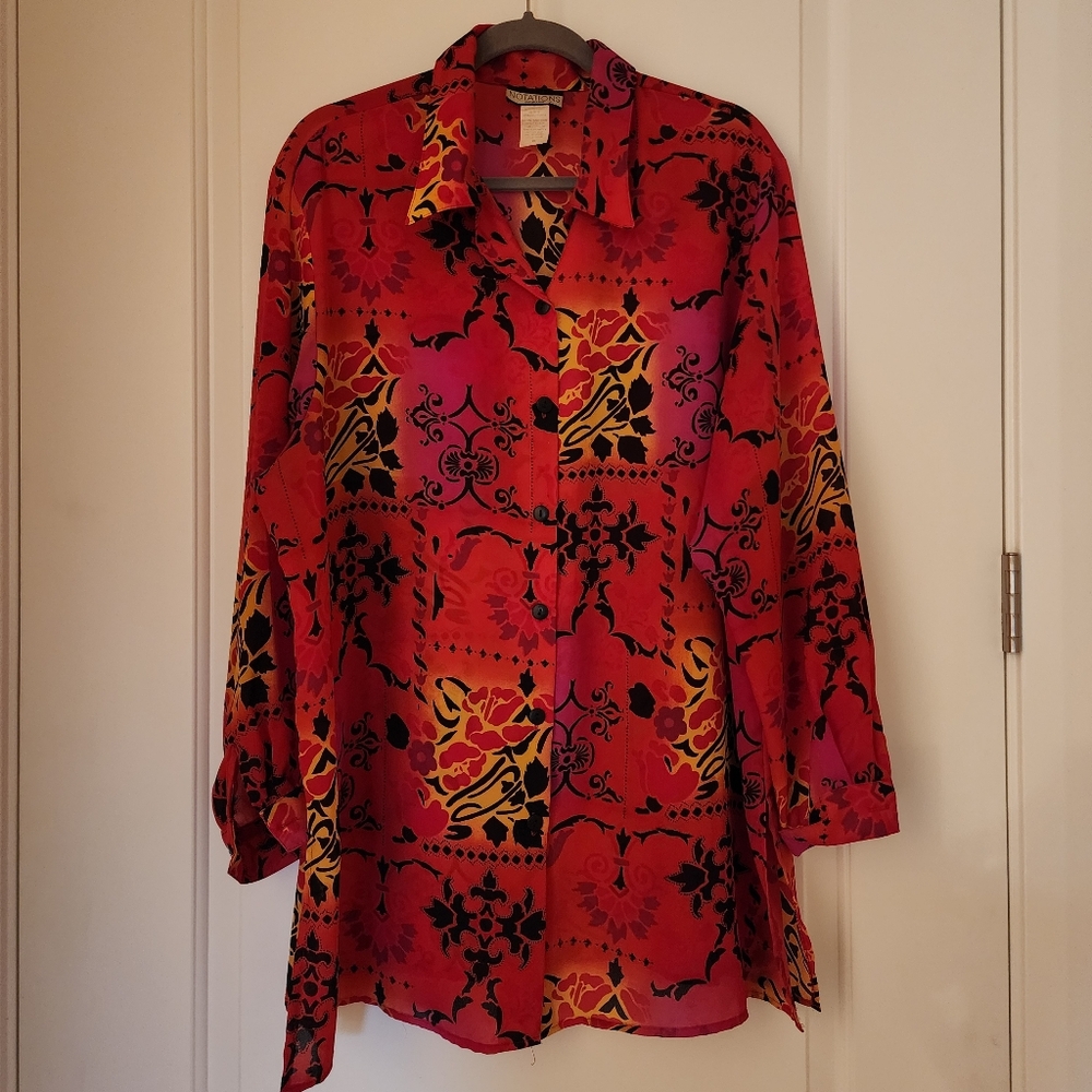 Notations Red and Black Button Down Shirt